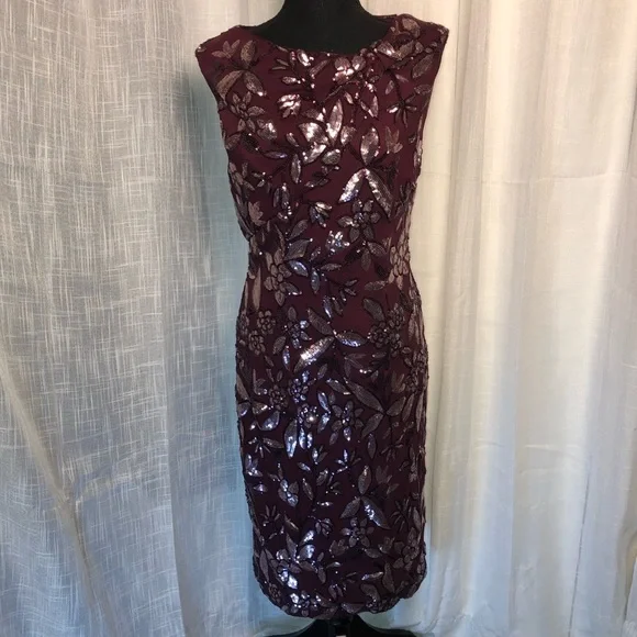 JS Collection Burgundy Floral Sequin Sleeveless Dress size 8 - Picture 16 of 16